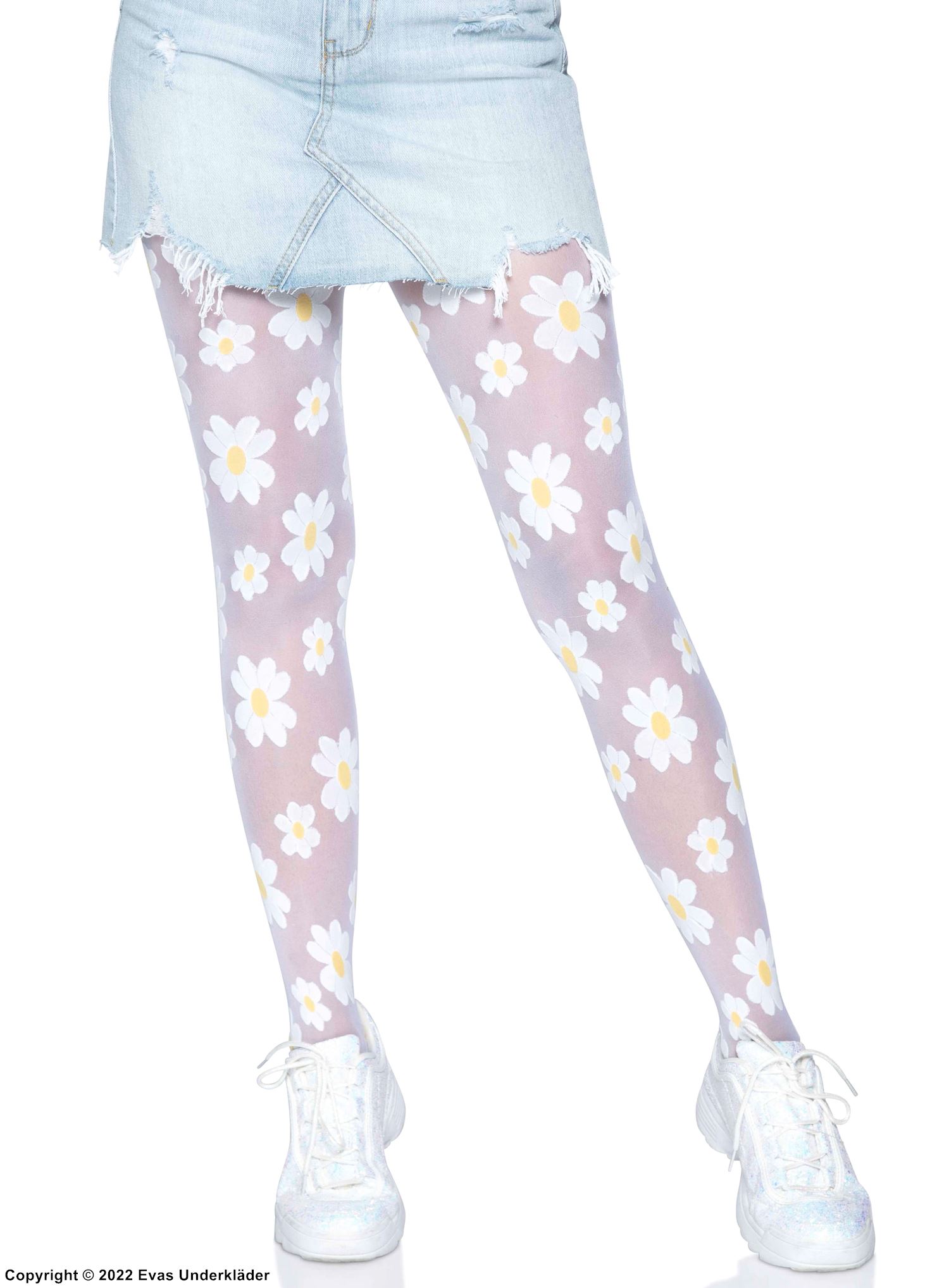 Cute pantyhose, sheer nylon, daisy flower